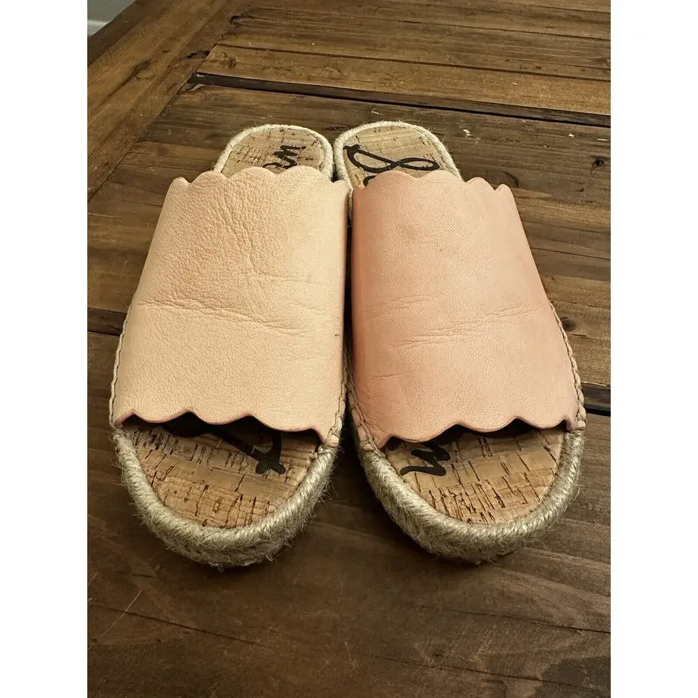 Sam Edelman Andy Pink Leather Casual Travel Espadrille Slide Sandals Size 6.5